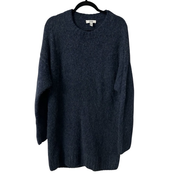 COS Women’s Navy Long Sleeve Mock Neck Alpaca/Wool Blend Knit Dress Sz L GUC - Picture 1 of 6